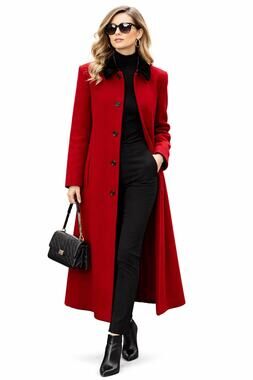 Vintage 90’s Red & black velvet long coat by MDP Mario De Pinto Large